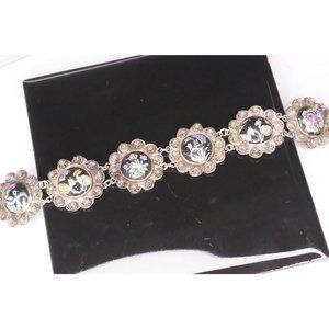 Vintage Etruscan Style Bracelet With Painted Porcelain Flowers & Camels & Birds